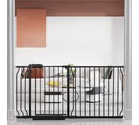 Belabb - Cancelli di sicurezza per interni in metallo nero, misura grande, montaggio a pressione, per cani lunghi per la casa, porte e scale (158-170 cm, nero)