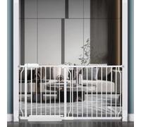 Belabb - Cancello di sicurezza per interni in metallo bianco, misura grande, montaggio a pressione, per cancello lungo per cani, per la casa, porte e scale (146-158 cm, bianco)