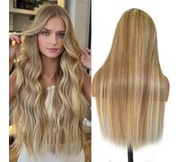 Belaved Parrucca frontale in pizzo marrone medio da 61 cm con evidenziazione Ombre capelli umani mix biondo 13x6 lungo dritto balayage radici marroni densità 180% HD parrucca frontale in pizzo per le