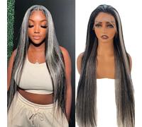 Belaved Parrucche di capelli umani per le donne Ombre da nero a grigio lungo dritto 13x4 HD pizzo frontale parrucca di capelli umani pre-pizzicata pre-tagliata 66 pollici densità 180% trasparente