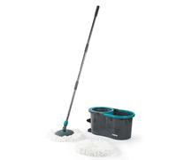 Beldray Anti-Bac Spin & Wring Mop Set - Secchio da 4L con manico per il trasporto, 2 testine mop in microfibra antibatterica, strizzatura a pedale senza uso delle mani, testa rotante a 360°