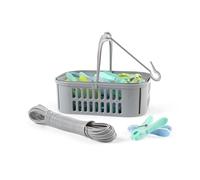 Beldray Cesto per mollette, 30 mollette e filo stendibiancheria 20 m | Cesto pieghevole con gancio, fori di drenaggio per l’acqua piovana, mollette antiruggine, uso interno/esterno, blu/verde