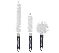 Beldray LA030117FEU7 - Set da 3 pezzi con setole antigraffio per piatti, include spazzole larghe, lunghe e corte, testine flessibili per pulizia di precisione, ganci per appendere, blu navy, taglia