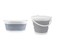 Beldray LA034816 Cestello Pieghevole Ovale con Manici in Plastica Durevoli, 37 Litri & LA028495GRY Secchio Pieghevole - Vasca Pieghevole Per Stoccaggio Compatto