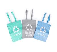 Beldray Set di 3 sacchetti riciclati - per carta, vetro e metallo/plastica, riutilizzabili, 44 l, con manici, riciclabili, facili da riciclare, per casa, cucina, ufficio, impermeabile, facile