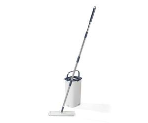 Beldray Set di mocio piatto e secchio Deep Clean, secchio per mocio da 4 litri con 2 scomparti per ammollo/strizzare e rimuovere lo sporco, 2 teste in microfibra lavabili in lavatrice, pavimenti duri