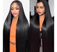 BELE Parrucca frontale in pizzo con densità 250% 13 x 4 HD, parrucca frontale in pizzo con capelli umani pre-pizzicati 12A senza colla, da donna, colore nero naturale (parrucca dritta a densità 250