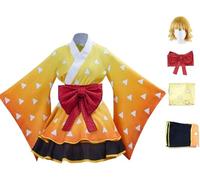 BELEB Anime Agatsuma Zenitsu Halloween Cosplay Costume Partito Vestito Kimono Cameriera Vestito con Parrucca (Agatsuma Zenitsu,S)