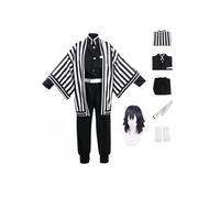 BELEB Anime Cosplay Costume per Iguro Obanai Vestito Halloween Partito Kimono Striscia Uniforme con Parrucca (Iguro Obanai,L)