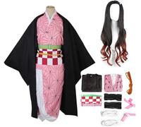 BELEB Anime Kamado Nezuko Costume Kimono Vestito Halloween Partito Uniforme con Parrucca (Set+wig,Large)