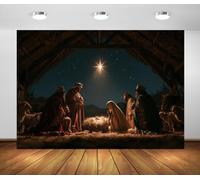BELECO 1.5x1.5mSfondo in tessuto scena presepe stella di Natale | Re Magi Maria Giuseppe e scena della Natività sfondo fotografico per feste natalizie religiose e foto