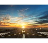BELECO 1.5x1m Fondali in tessuto per pista di aeroporto per fotografia Sfondo di decollo e atterraggio di aeroplano Pista di aeroporto Scenario di tramonto Decorazioni per feste di aeroplano