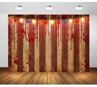 BELECO 1.5x1m Sfondo in Tessuto Circo Insanguinato Strisce Rosse | Strisce Rosse Bianche da Circo Sangue Colante Sfondo Halloween Horror Decorazione Festa Banner Photobooth