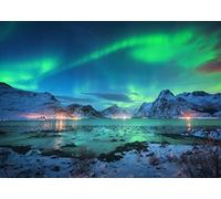 BELECO 1.5x1m Tessuto Aurora Boreale Sfondo Artico Montagne innevate Lago Paesaggio Aurora boreale Norvegia Paesaggio invernale Luci polari Sfondo Carta da parati Photo Booth