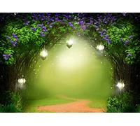 BELECO 1.5x1m Tessuto Foresta Incantata Giardino Sfondo Magico Primavera Verde Foresta Fiori Viola Fantasia Bosco Delle Meraviglie Sfondo per Tinkerbell Festa Compleanno Foto Festa