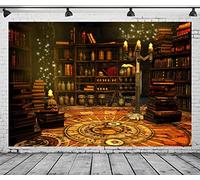 BELECO 1.5x1m Tessuto Mago Magico Sfondo Sala Studio per Fotografia Antica Biblioteca Scaffale Libri Magici Pozione Teschi Candele Elfi Mago Tarocchi Alchimia Sfondo
