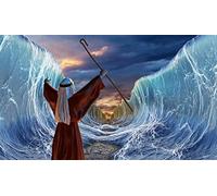 BELECO 1.5x1m Tessuto Mosè Separa Mar Rosso Sfondo Pasqua Ebraica Decorazione Festa Ebrei Pesach Giorno Santo Credenza Religiosa Bibbia Chiesa