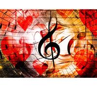BELECO 1.5x1m Tessuto Notazione musicale Sfondo Note musicali Simbolo musicale Cuore rosso Amore Sfondo Sfondo musicale Palcoscenico Decorazioni per feste a tema musicale Banner Photo Booth