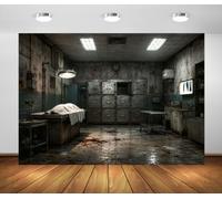 BELECO 1.8x1.2m Sfondo in Tessuto Ospedale Abbandonato Obitorio Horror | Sala Obitorio Insanguinata Tavolo Autopsia Sfondo Horror Halloween Ospedale Decorazione Festa Banner Foto