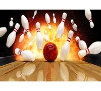 BELECO 2.1x1.5m Sfondo da bowling in tessuto per fotografia Sfondo da bowling per decorazioni per feste di compleanno Accendiamo un po' di divertimento Fiamme di fuoco Sfondo da bowling Puntelli