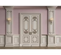 BELECO 2.1x1.5m Tessuto Camera vintage Interni classici Rosa Bianco Sfondo muro Cornice europea Castello Casa Porta francese Elegante soggiorno Sfondo Ritratto Puntelli foto