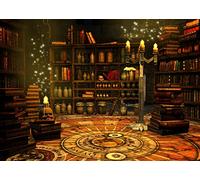 BELECO 2.1x1.5m Tessuto Mago Magico Sfondo Sala Studio per Fotografia Antica Biblioteca Scaffale Libri Magici Pozione Teschi Candele Elfi Mago Tarocchi Alchimia Sfondo