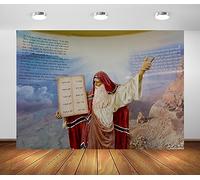 BELECO 2.1x1.5m Tessuto Profeta Mosè nella Città Biblica Gerusalemme Sfondo Statua Mosè Principi Biblici Dieci Comandamenti Tavole Terra Santa Israele Chiesa
