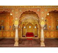 BELECO 2.1x1.5m Tessuto sfondo indiano Palazzo reale Interno Sala delle udienze private in Anup Mahal e Trono del Maharaja con sculture in oro Fotografia Sfondo Studio fotografico Puntelli