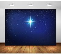 BELECO 2.1x1.5m Tessuto Star Night Fondale Santo Natale Stella Blu Cielo stellato Sfondo Presepe di Natale Stella di Betlemme Gesù Nascita Sfondo Religioso Cristiano Chiesa Decor