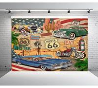BELECO 2.1x1.5m Tessuto Vintage Route 66 a tema Fotografia Sfondo Comic Retro Road Map Motel Moto Auto d'epoca American Historic Route 66 Sfondo Decorazioni per feste di compleanno
