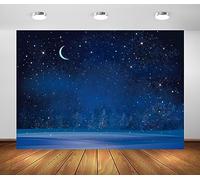 BELECO 2.1x1.7m Tessuto Winter Wonderland Notte Nevicata Sfondo Blu Cielo stellato Luna Stelle Fiocchi di neve Abeti Pineta Scena di neve Sfondo Natale Capodanno Decorazione festa Studio fotografico