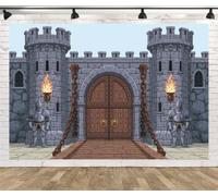 BELECO 2.5x1.8m Sfondo in tessuto Castello Medievale dei Cavalieri | Torri Gemelle Castello Antico Porta In Legno Cavalieri Guardie Torce Murali Sfondo Medievale Telo Di Sfondo