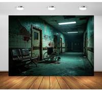 BELECO 2.5x1.8m Sfondo in Tessuto Ospedale Infestato Manicomio Horror | Manicomio Abbandonato Corridoio Sangue Sedia a Rotelle Sfondo Crime Halloween Ospedale Studio Foto