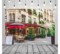 BELECO 2.5x1.8m Sfondo in tessuto per caffè di strada di Parigi per fotografia Strada parigina con tavoli di sfondo di ristorante brasserie bar Decorazioni per feste a tema di Parigi