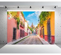 BELECO 2.5x1.8m Sfondo in tessuto per strade di città del Messico per la fotografia Case colorate di San Miguel de Allende,sfondo messicano,decorazioni per feste di carnevale della Fiesta messicana