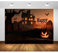 BELECO 2.5x1.8m Sfondo Tessuto Nebbiosa Casa Infestata Halloween | Villa abbandonata nebbiosa Lapide crepata Zucca Pipistrello Felice halloween Sfondo Decorazioni spaventose