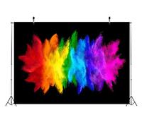 BELECO 2.5x1.8m Tessuto colorato spruzzi di vernice sfondo astratto esplosione di polvere di colore su sfondo nero arcobaleno arte vernice decorazioni per feste compleanno servizio fotografico