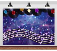 BELECO 2.5x1.8m Tessuto Sfondo Musicale Retro, Dischi Vinile Note Anni 70 80 90, Decorazione Festa e Accessori per Studio Fotografico