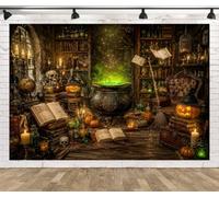 BELECO 2.7x1.8m Sfondo in Tessuto Laboratorio Strega Capanna Magica Nera | Laboratorio della Strega Calderone Libri Zucche Teschi Sfondo Halloween Gotico Party Decorazioni Foto Props