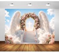 BELECO 2.7x1.8m Sfondo in tessuto Scala Verso Il Cielo Ali D Angelo | Arco Floreale Rosa Rosa Ala d Angelo Croce Luminosa Cielo Sfondo Decorazioni di Festa Striscia Accessori Fotografia