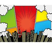 BELECO 2.7x1.8m Supereroe in tessuto Super City Fondale per fotografia Fumetti Cartoon Skyline Edifici Grattacielo Paesaggio urbano Sfondo Decorazioni per feste di compleanno di supereroi