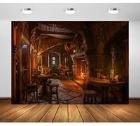 BELECO 3.5x2.5m Sfondo in tessuto per taverna medievale per fotografia,interni in legno,camino a lume di candela,antica taverna,bar,ristorante,sfondo per decorazioni per feste,cabina fotografica