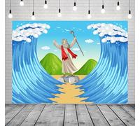 BELECO 3.6x2.5m Sfondo Fotografico Mosè Divide Il Mare Rosso Disegno Animato Storia Biblica Pasqua Ebraica Decorazione Festa Cristiana Banner Shooting Studio
