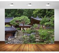 BELECO 3.6x2.5m Sfondo Fotografico tempio Donghaksa Corea del Sud monte Gyeryong tetto tegole scala pietra, decorazione viaggio cultura coreana carta da parati ritratti studio