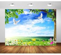 BELECO 3.6x2.5m Sfondo Tessuto Campo Primavera-Colombi | Colomba della pace, Spirito Santo, Gesù Cristo, cielo blu, nuvole bianche, fiori, telo sfondo chiesa cristiana