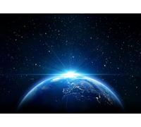 BELECO 3.8x2.5m Sfondo in Tessuto Alba sul Orizzonte della Terra | Pittoresco Alba sul Orizzonte Sfondo in Tessuto Decorazioni Festa Spaziale Banner Photo Booth Props Personalizzabile