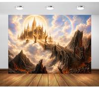 BELECO 3x2.5m Sfondo in tessuto Paradiso Inferno Angelo Diavolo | Cattedrale Dorata Scultura d Angelo Nuvola Arcobaleno Scogliera Vulcanica Sfondo Festa a Tema Striscia Accessori Fotografia