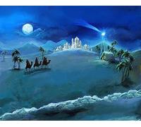 BELECO 3x2.5m Sfondo presepe Notte di Natale Stelle Sacra Famiglia e Tre Re Deserto Castello Cottage Magia Nascita di Gesù Sfondo Chiesa Religione Photo Booth Puntelli