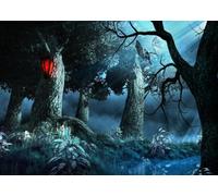 BELECO 3x2,5m Tessuto Sfondo Foresta Magica Oscura con Drago Lanterna Rossa Cristallo Albero Nebbioso Misterioso Sfondi Fotografici Halloween Fantasia Studio Interno Accessorio Cabina Foto