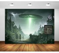 BELECO 3x2m Sfondo in Tessuto UFO Sci Fi Invasione Aliena | Disco Volante Alieni Zona Riservata Notte Tempestosa Sfondo Halloween Sci Fi Decorazione Festa Banner Foto